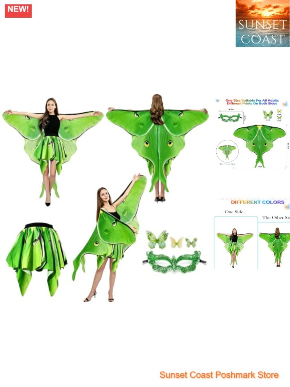 Women's Butterfly Halloween Costume Set with Skirt Wings Mask 4pc